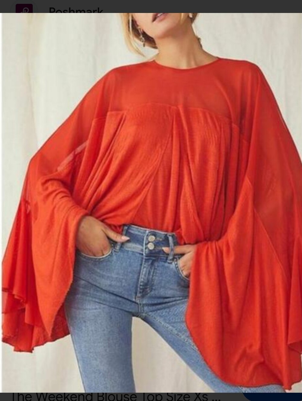 Free People On The Weekend Top Red Blouse Tunic Size Small
